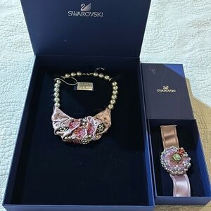 Swarovski necklace and ribbon bracelet set NEW Boho Pink Sparkle Quiet Luxury